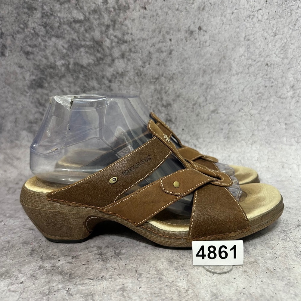Merrell Luxe Slide Mink Sandals Womens 8 Brown Leather Wedge Strappy J89392